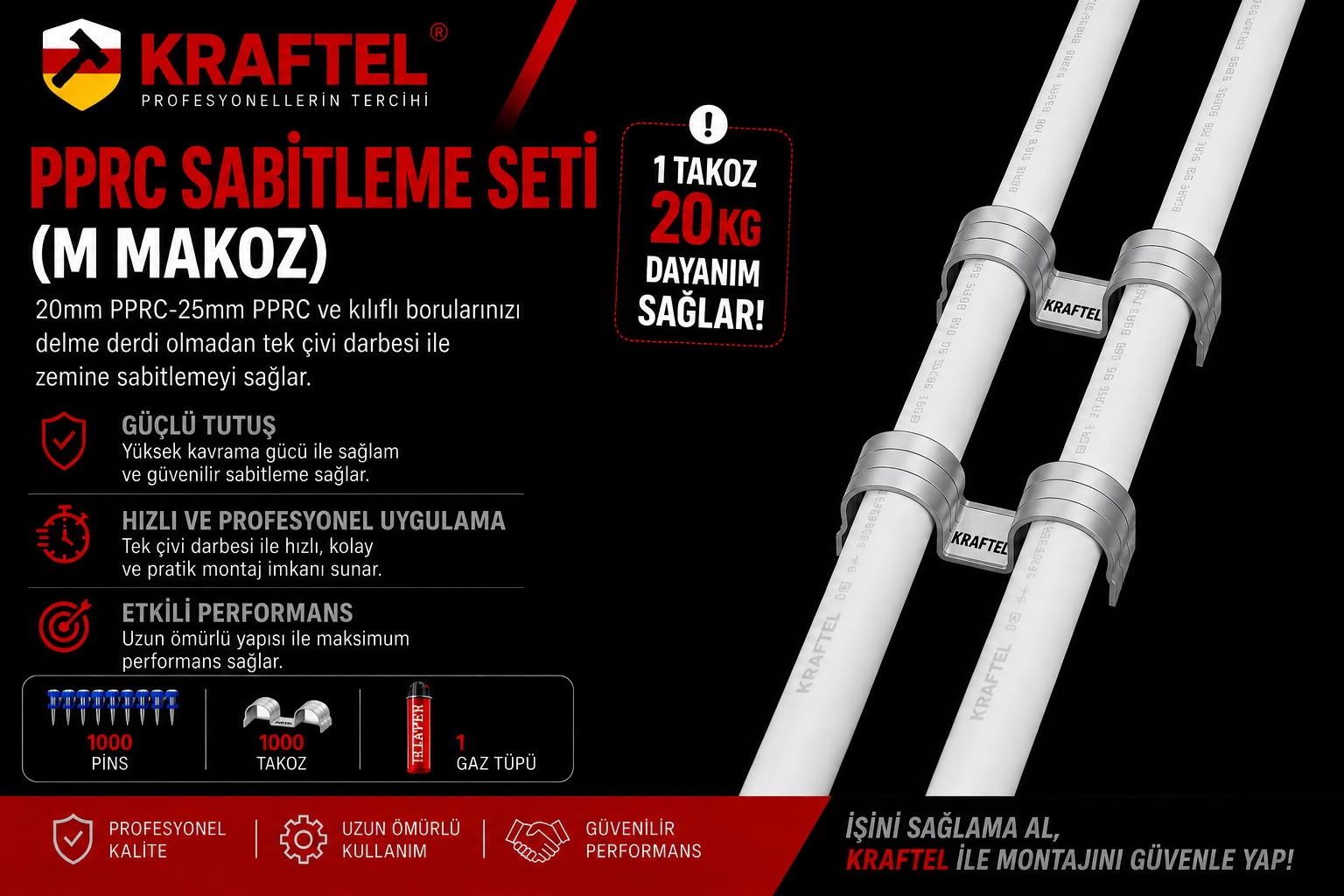 Kraftel PPRC boru sabitleme seti